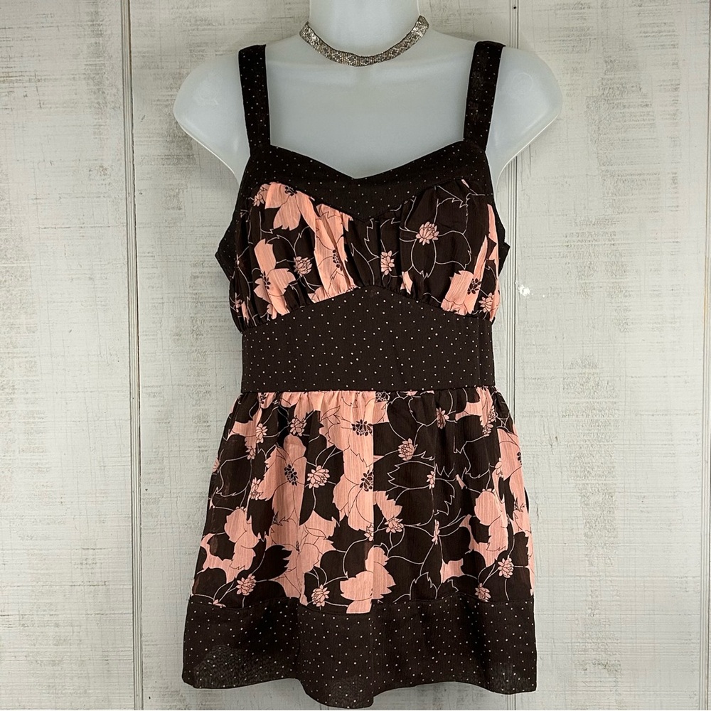 Vintage Mixit Y2k Babydoll Top Size L Sleeveless Dark Floral Forest Fairy Boho